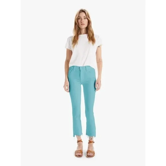 Mother The Insider Crop Step Fray Jeans in Lagoon Women 28 Raw Cut Hem USA Made - Picture 1 of 14